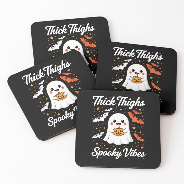 Item preview,  Thick Thighs Spooky Vibes Cute Ghost Holding Pumpkin With Bats designed and sold by jkrphoto.