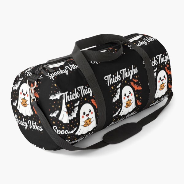 Item preview, Thick Thighs Spooky Vibes Cute Ghost Holding Pumpkin With Bats designed and sold by jkrphoto.