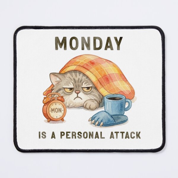 Item preview, Monday Is A Personal Attack - Grumpy Pallas Cat Watercolor designed and sold by PawtopiaArt.