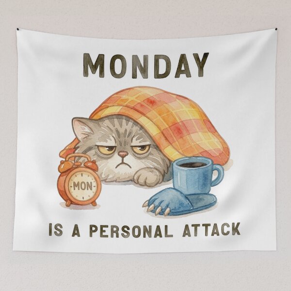 Item preview, Monday Is A Personal Attack - Grumpy Pallas Cat Watercolor designed and sold by PawtopiaArt.