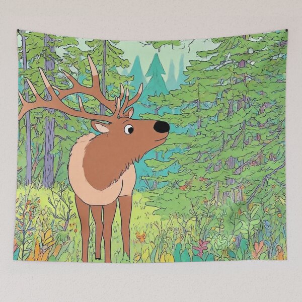 Item preview, Whimsical Forest Elk Illustration – Vintage Nature & Wildlife Art designed and sold by BLUESKY11a.