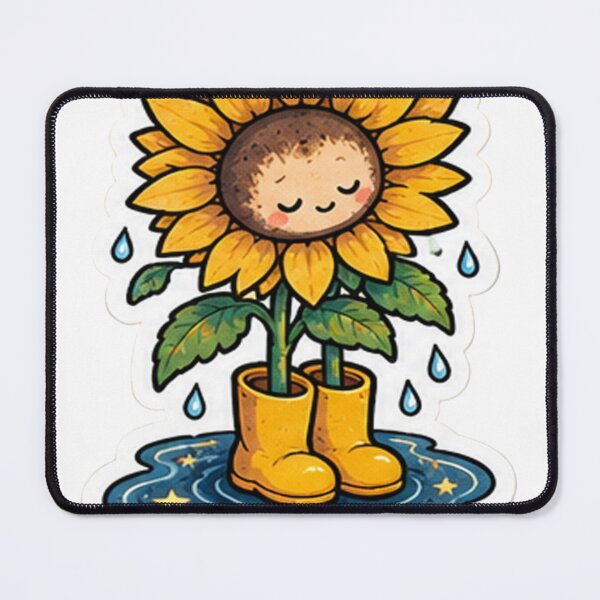Item preview, Kawaii Sunflower in Yellow Boots Rainy Day Art designed and sold by denybz.