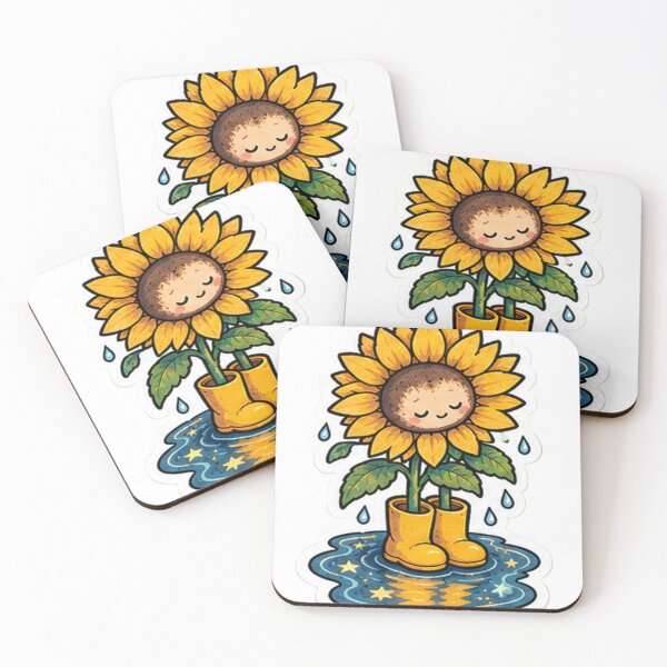 Item preview, Kawaii Sunflower in Yellow Boots Rainy Day Art designed and sold by denybz.
