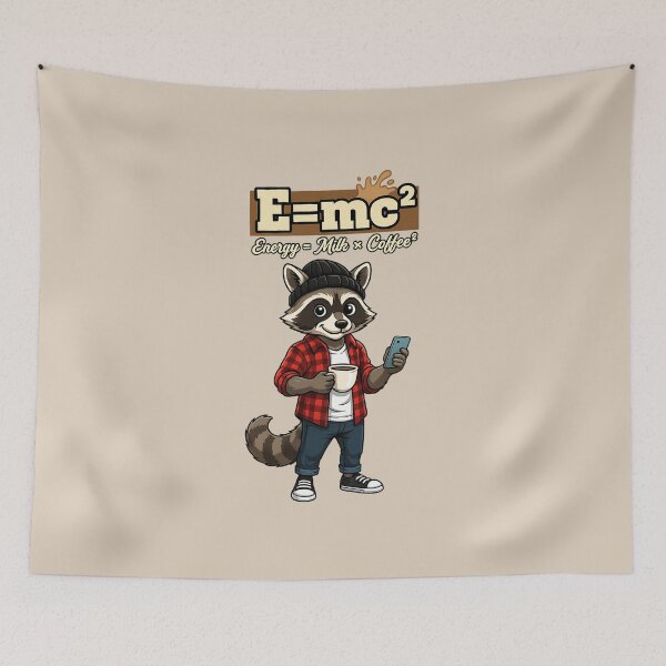 Item preview, E=mc2 Energy Milk Coffee Funny Raccoon Physics designed and sold by MascotFoundry.