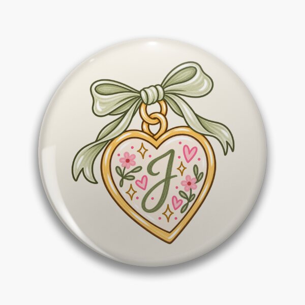 Artikelvorschau, J Initial Heart Locket with Sage Bow – Floral Vintage Monogram entworfen und verkauft von SnugbugStudios.