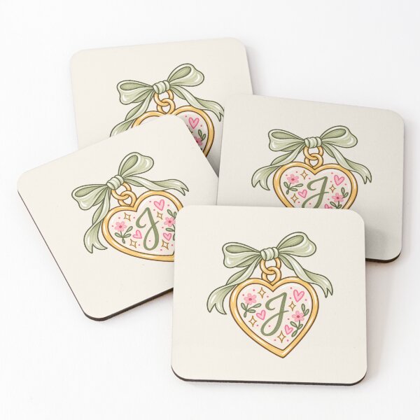 Item preview, J Initial Heart Locket with Sage Bow – Floral Vintage Monogram designed and sold by SnugbugStudios.
