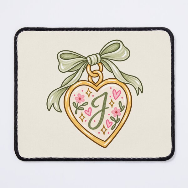 Item preview, J Initial Heart Locket with Sage Bow – Floral Vintage Monogram designed and sold by SnugbugStudios.