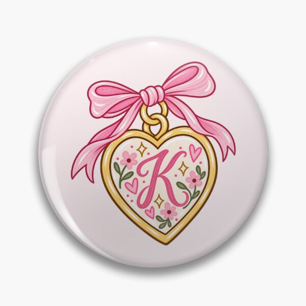 Artikelvorschau, K Initial Heart Locket with Pink Bow – Floral Coquette Monogram entworfen und verkauft von SnugbugStudios.