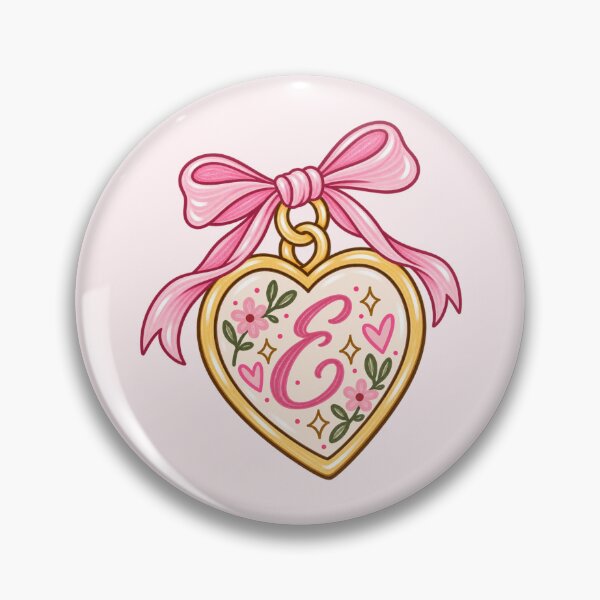 Item preview, E Initial Heart Locket with Pink Bow – Floral Coquette Monogram designed and sold by SnugbugStudios.
