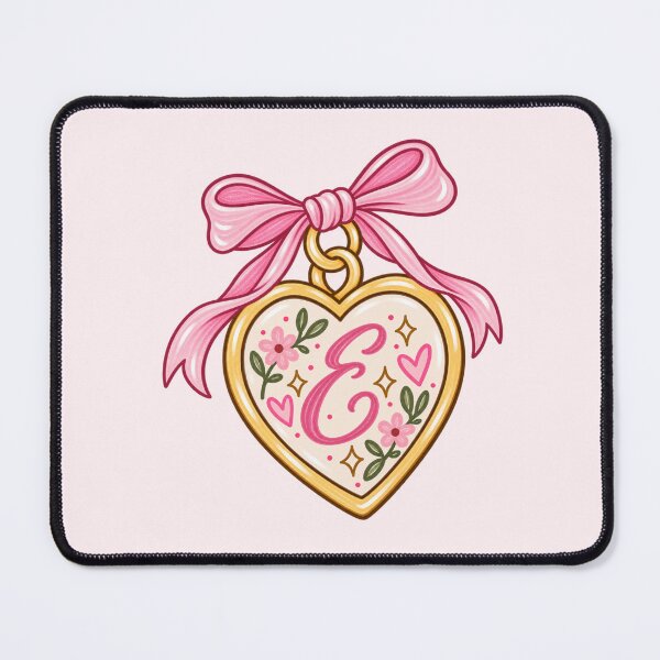 Item preview, E Initial Heart Locket with Pink Bow – Floral Coquette Monogram designed and sold by SnugbugStudios.