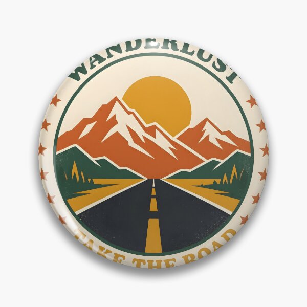 Item preview, Retro Wanderlust Badge Road Trip Mountain Sun designed and sold by Herodestroyer.