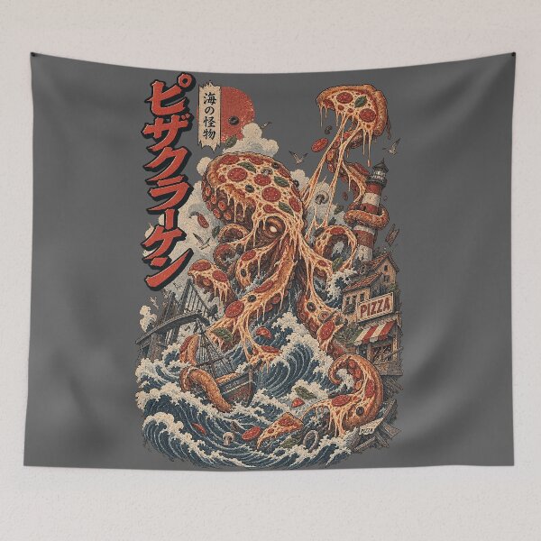 Item preview, Pizza Kraken Japanese Vintage Sea Monster Art designed and sold by ElizBurkes.