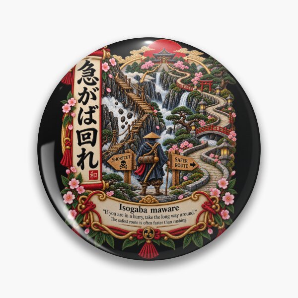 Item preview, Japanese Proverb Art – Isogaba Maware Safe Route Embroidery Design designed and sold by Emoji Emblems.