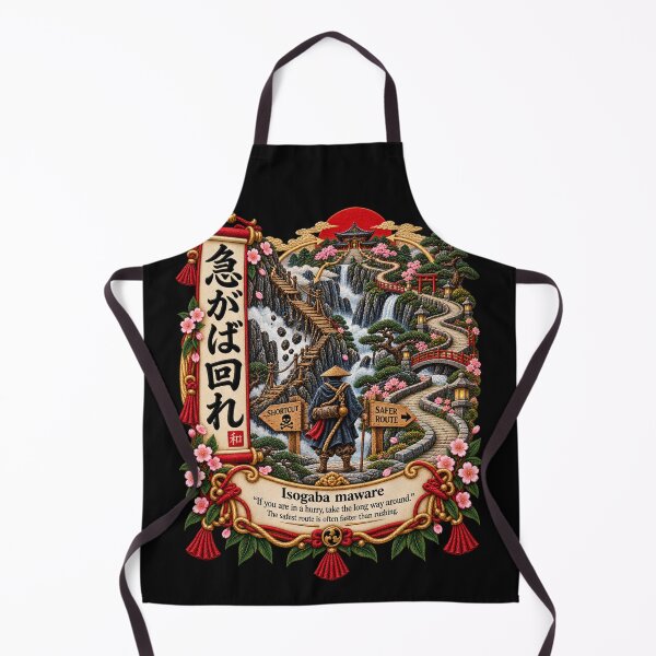 Item preview, Japanese Proverb Art – Isogaba Maware Safe Route Embroidery Design designed and sold by Emoji Emblems.