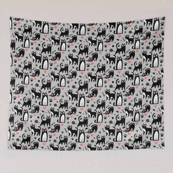 Item preview, Cute Black Cat Seamless Pattern On A Light Gray designed and sold by Doodle Moon Studios.