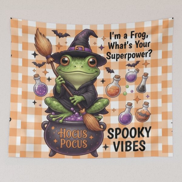 Item preview, Cute Witch Frog Spooky Vibes Halloween designed and sold by Basma Designs | Retro, Kawaii Shirts & Stickers.