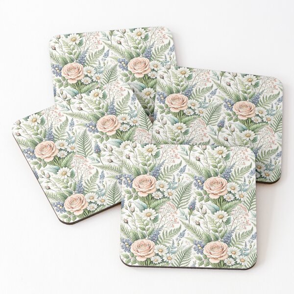 Item preview, Blush Rose Daisy Botanical Pattern designed and sold by Storybook Botanica.