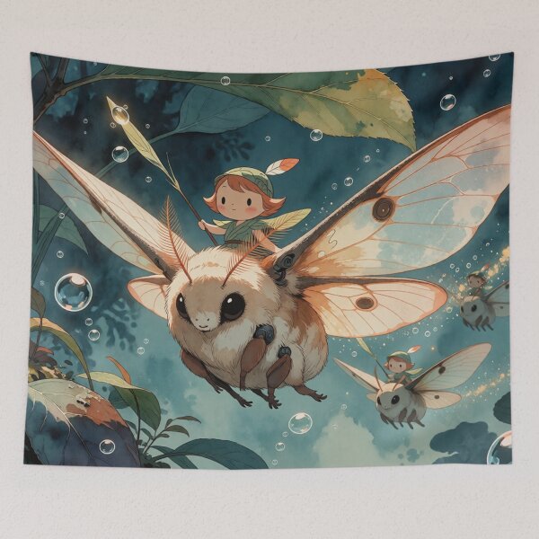 Item preview, Tiny Sprite Riding Moth in Forest Light (V4) designed and sold by SabaMirzique.