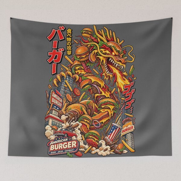 Item preview, Burger Dragon Attack – Retro Japanese Kaiju Fast Food Art designed and sold by ElizBurkes.