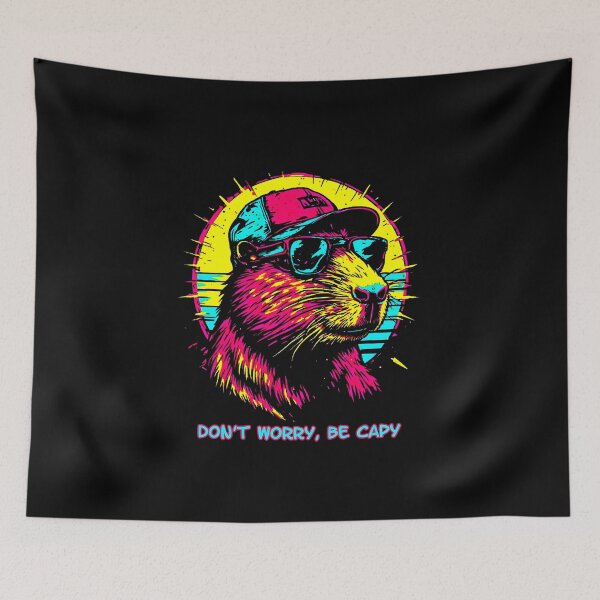 Item preview, Retro Neon Capybara Dont Worry Be Capy designed and sold by AurossaDesign.