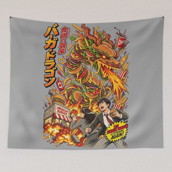 Item preview, Burger Dragon Attack – Japanese Kaiju Fast Food Art designed and sold by ElizBurkes.