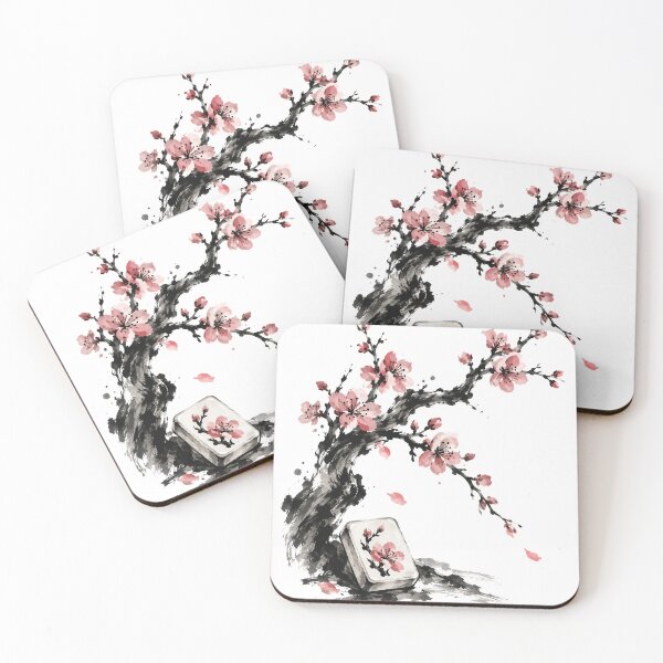 Item preview, Plum Blossom Mahjong Tile Ink Wash Painting designed and sold by ANITYSTORES.