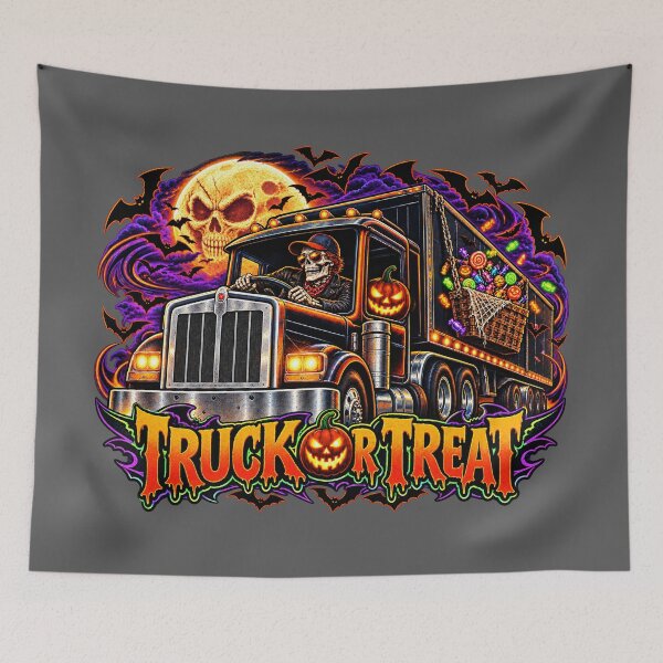 Item preview, Truck Or Treat - Halloween Skeleton Driver Semi Truck Candy Art designed and sold by NomadForge.