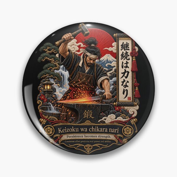 Item preview, Japanese Persistence Proverb Art – Keizoku wa Chikara Nari Swordsmith Embroidery designed and sold by Emoji Emblems.