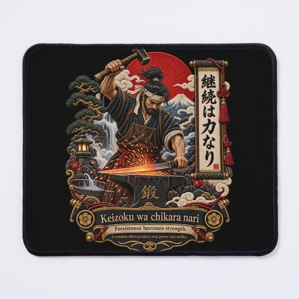 Item preview, Japanese Persistence Proverb Art – Keizoku wa Chikara Nari Swordsmith Embroidery designed and sold by Emoji Emblems.