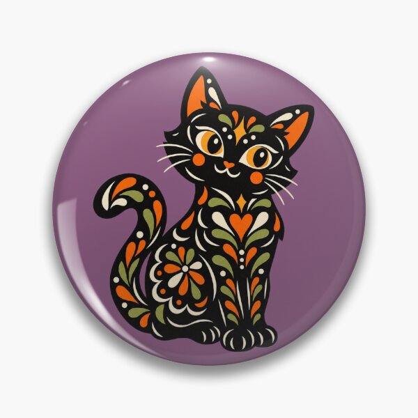 Item preview, Floral Folk Art Halloween Black Cat designed and sold by Everwood Art Studio.