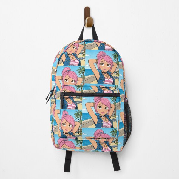 Item preview, Cute pinup of a trendy manga illustrated girl resting in front of the sea with her hands behind her head vibrant artwork design designed and sold by Vintage Designs +.