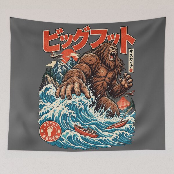 Item preview, Bigfoot Tsunami – Retro Japanese Sasquatch Adventure designed and sold by ElizBurkes.