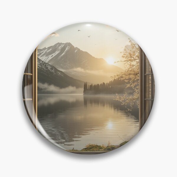 Item preview, Serene Sunrise Over Mountain Lake - Open Window Arch View designed and sold by PrintWavePro.