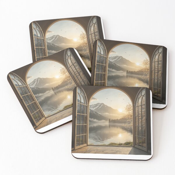 Item preview, Serene Sunrise Over Mountain Lake - Open Window Arch View designed and sold by PrintWavePro.