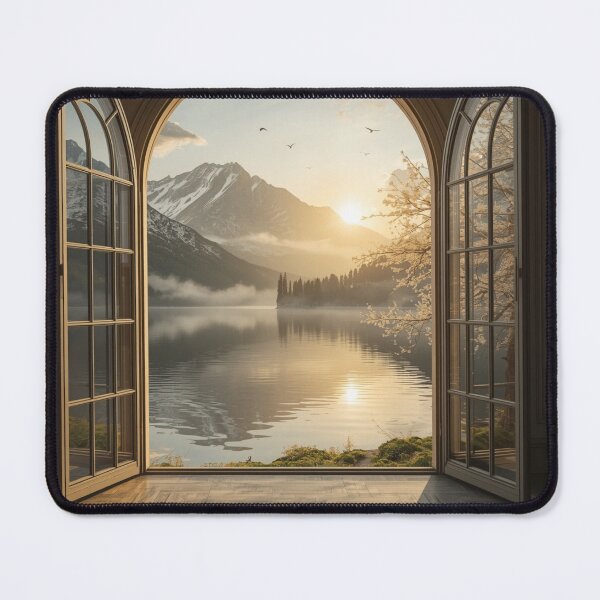 Item preview, Serene Sunrise Over Mountain Lake - Open Window Arch View designed and sold by PrintWavePro.