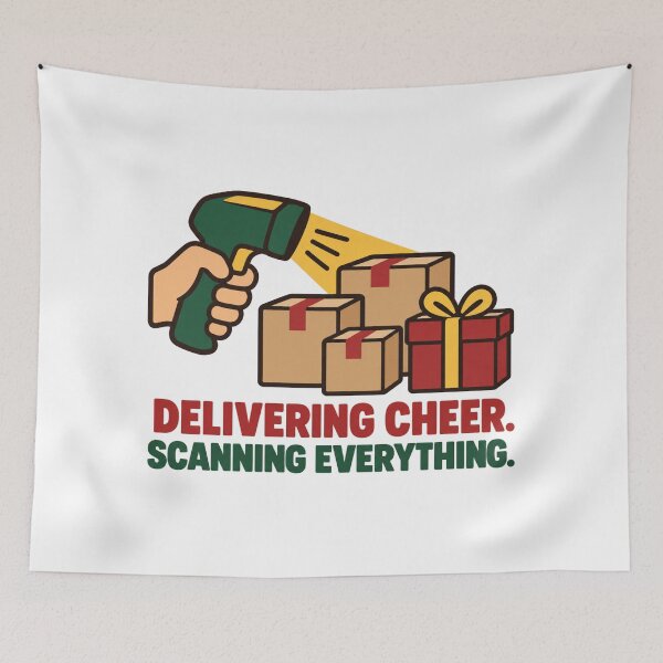 Item preview, Delivering Cheer Scanning Everything Delivery Worker designed and sold by DreamLayerStudio.