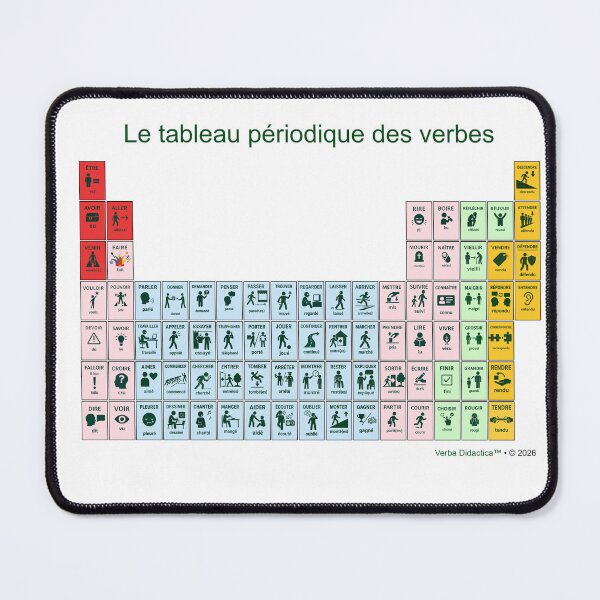 Item preview, French playful visual periodic table of verbs - green letters designed and sold by VerbaDidactica.