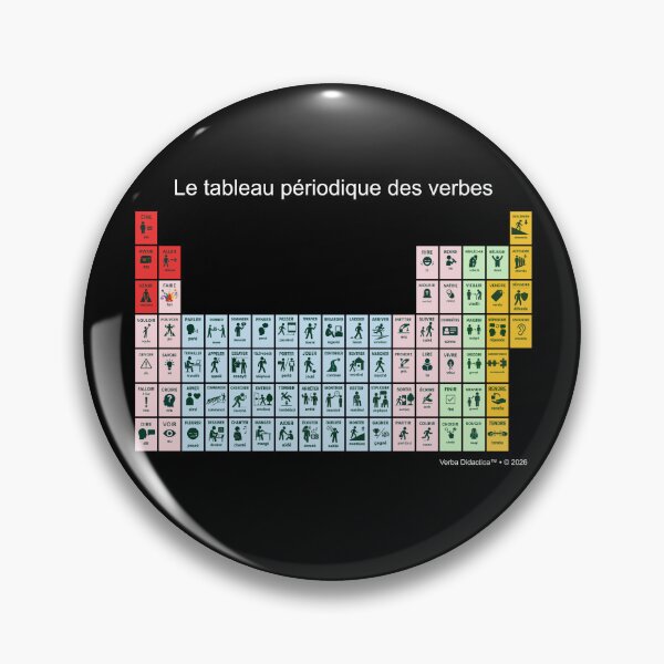 Item preview, French playful visual periodic table of verbs - white letters designed and sold by VerbaDidactica.