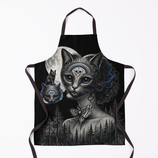Item preview, Gothic Cat Lady Full Moon Skull Butterfly Bow Pine Forest Art designed and sold by LujziWorld.
