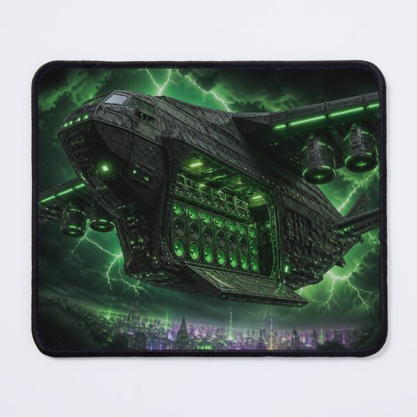 Item preview, Cyberpunk Cargo Transport Dropship - Neon Green Rave Carrier designed and sold by LazyDayzCo.