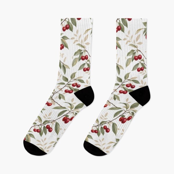 Item preview, Cherry Branch Botanical Pattern – Red Cherries & Sage Green Leaves Seamless Floral Fruit Design designed and sold by MimiSabu.