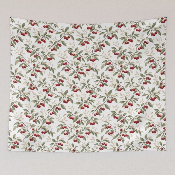Item preview, Cherry Branch Botanical Pattern – Red Cherries & Sage Green Leaves Seamless Floral Fruit Design designed and sold by MimiSabu.
