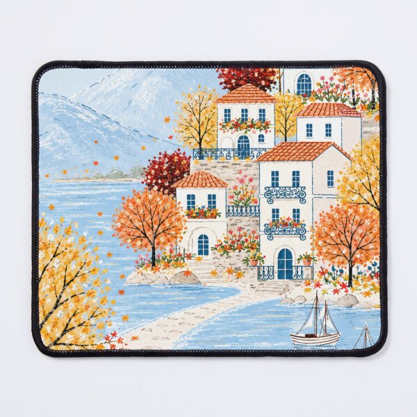 Item preview, Autumn Lake House Cottagecore Landscape Cozy Fall Village & Mountain Art designed and sold by Quite mind .