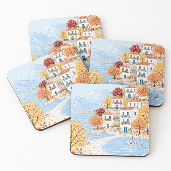Item preview, Autumn Lake House Cottagecore Landscape  Cozy Fall Village & Mountain Art designed and sold by Quite mind .