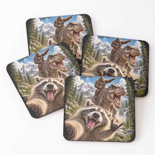 Item preview, Bigfoot Riding T Rex Raccoon Selfie UFO Adventure designed and sold by will freed18.