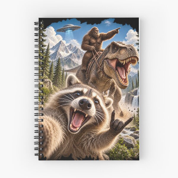 Item preview, Bigfoot Riding T Rex Raccoon Selfie UFO Adventure designed and sold by will freed18.