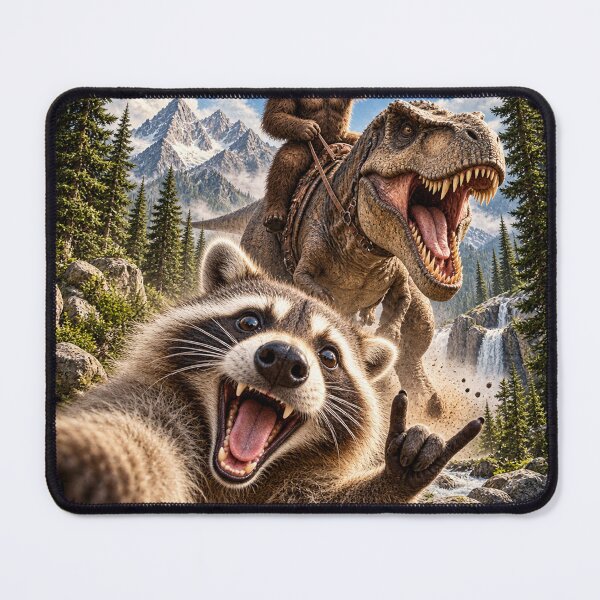 Item preview, Bigfoot Riding T Rex Raccoon Selfie UFO Adventure designed and sold by will freed18.