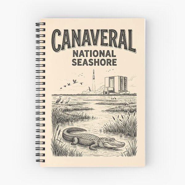 Item preview, Canaveral National Seashore Vintage Rocket & Wildlife Poster designed and sold by Wild Places Paper Co..