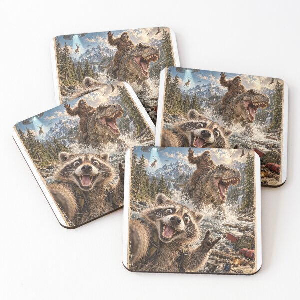 Item preview, Bigfoot Riding T Rex Funny Raccoon Selfie UFO designed and sold by will freed18.