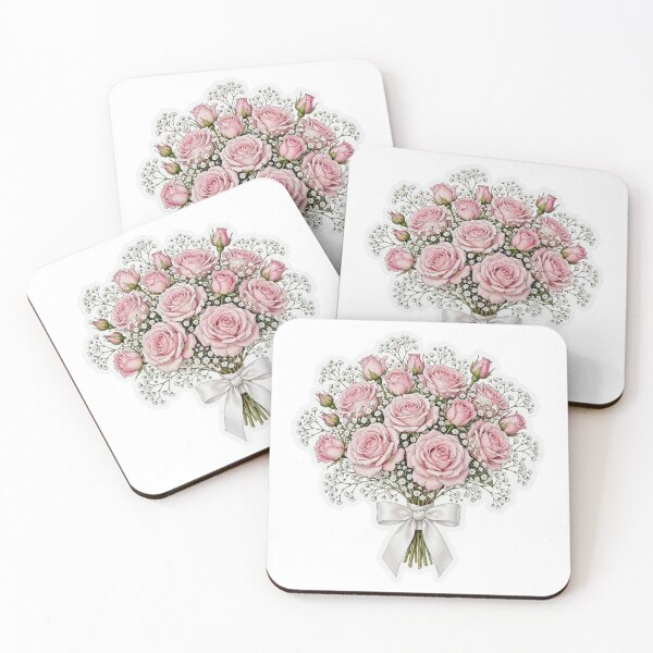 Item preview, Pink Roses and Baby's Breath Bouquet | Romantic Wedding Floral Tattoo | Coquette Sticker designed and sold by FineLineBotanical .